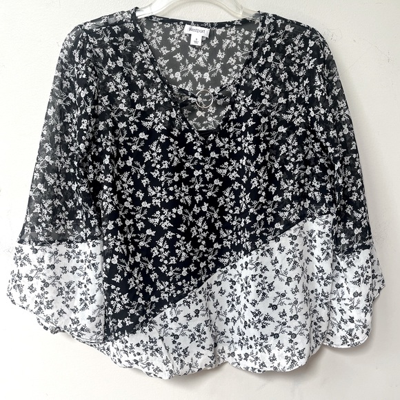 Westport Floral Print Blouse Top Womens Small‎ Black White Lightweight - Picture 1 of 11